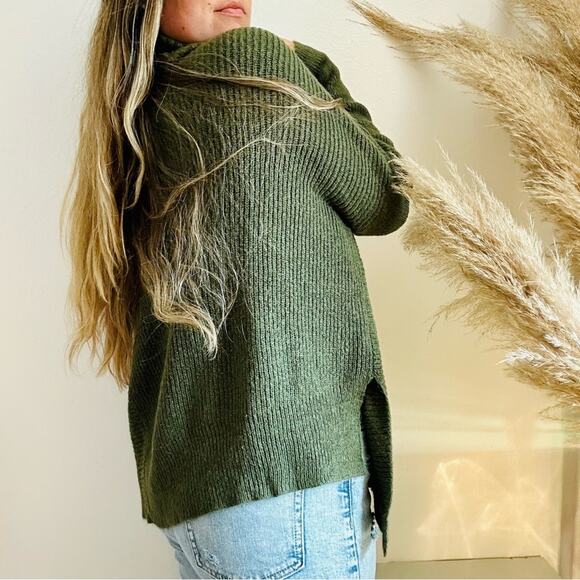 FADED GLORY Olive Green Side Zip Asymmetrical Knit Turtleneck Cowl Sweater M - Picture 3 of 11